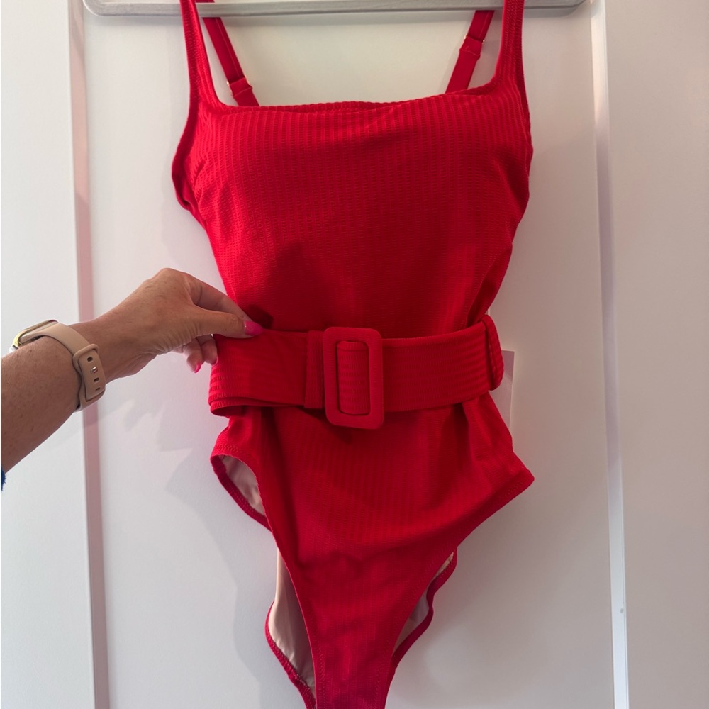 Evarae Cassandra NWT Red One-Piece Swimsuit with Belted Waist
